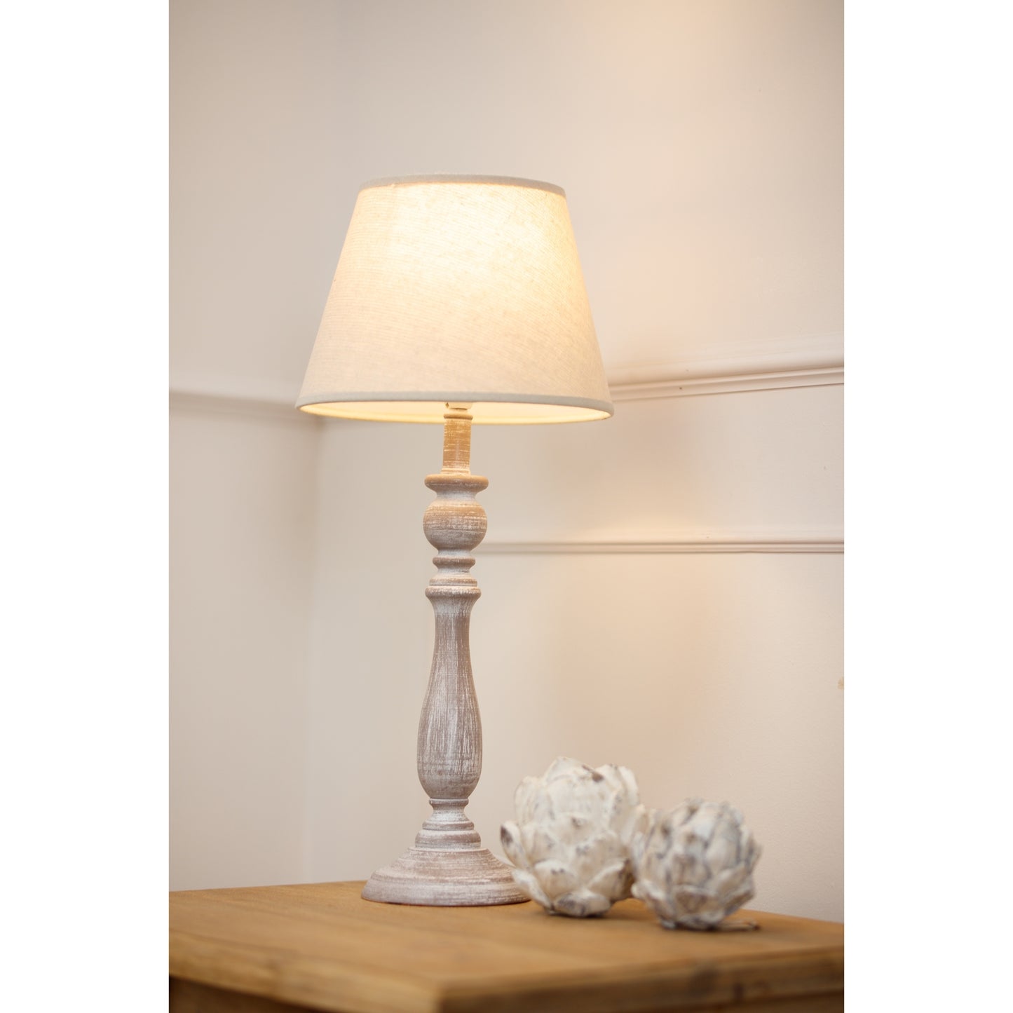 Dunum Column Table Lampe with Linen Shade