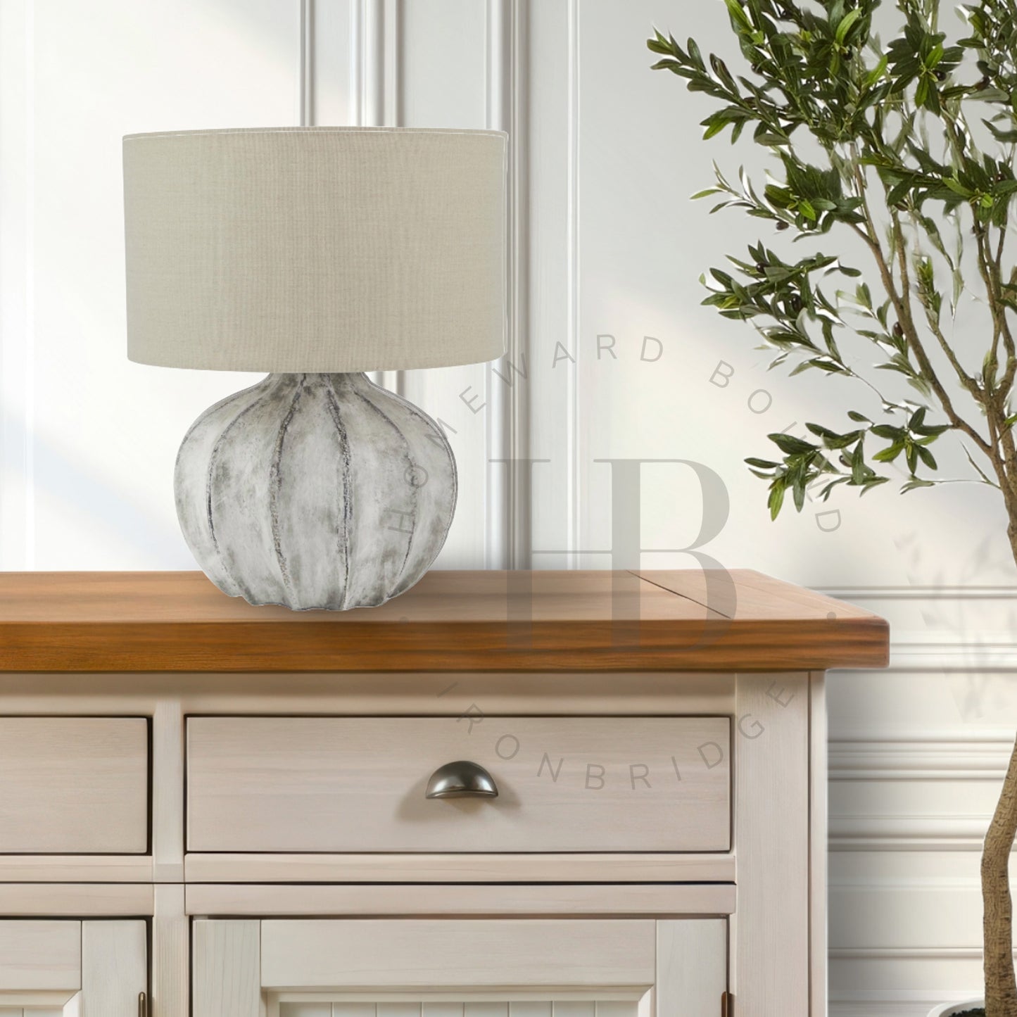 Fluted Antique Finish Ceramic Table Lamp